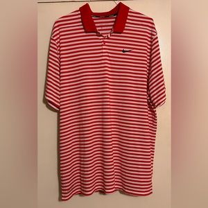Nike swoosh polo golf red stripes shirt